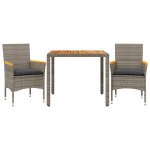 3-tlg. Garten Essgruppe Grau Poly Rattan Akazie