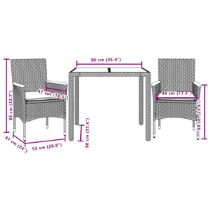 3-tlg. Garten Essgruppe Grau Poly Rattan Akazie