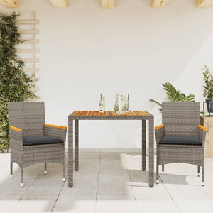 3-tlg. Garten Essgruppe Grau Poly Rattan Akazie