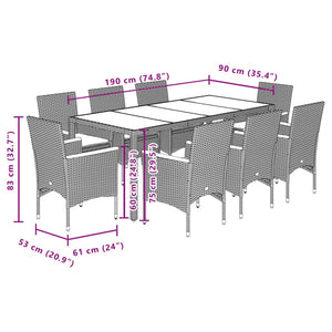 9-teilige Garten Essgruppe Grau