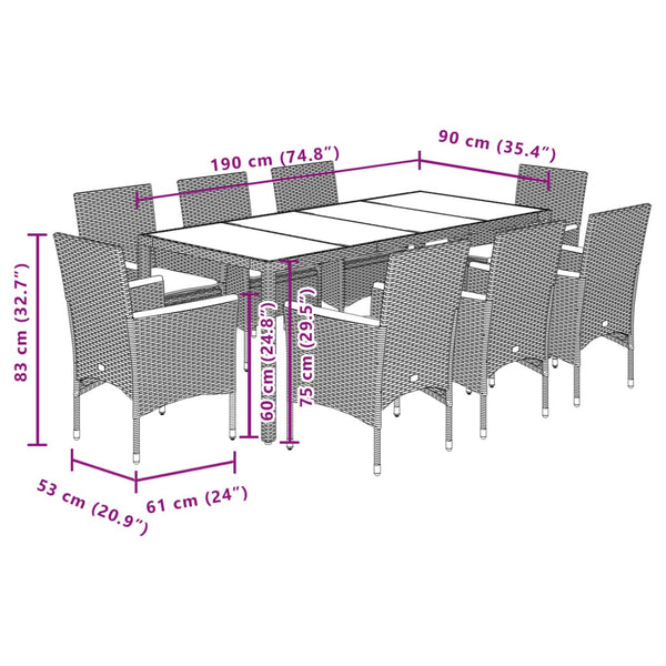 9-teilige Garten Essgruppe Grau