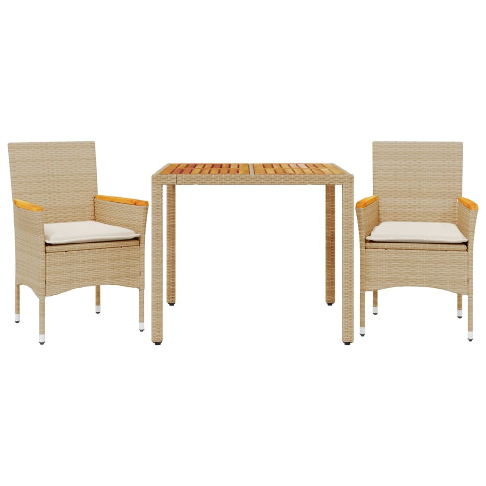 3-tlg. Garten Essgruppe Beige Poly Rattan Akazie