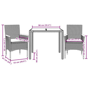 3-tlg. Garten Essgruppe Beige Poly Rattan Akazie