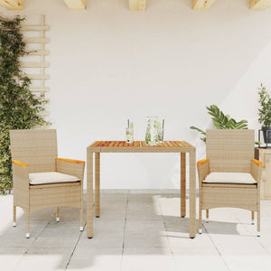3-tlg. Garten Essgruppe Beige Poly Rattan Akazie