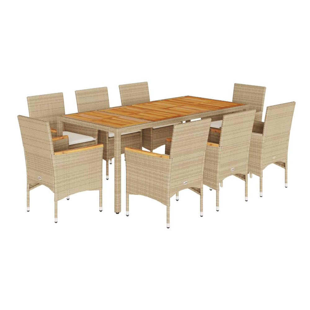 9-tlg. Garten Essgruppe Beige Poly Rattan Akazie