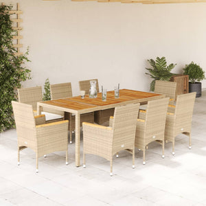 9-tlg. Garten Essgruppe Beige Poly Rattan Akazie