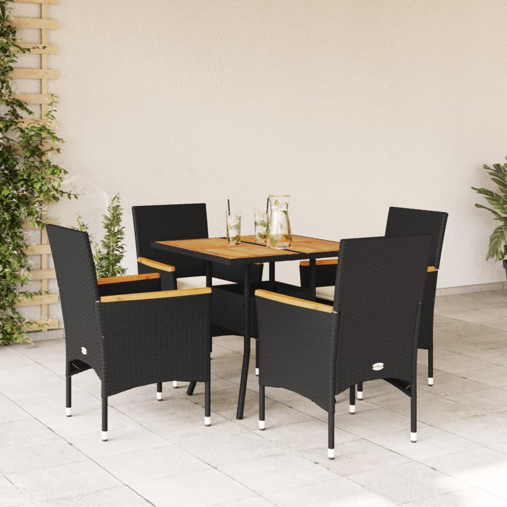 vidaXL Ensemble de salle à manger de jardin 5 pcs avec coussins résine tressée et bois d'acacia noir