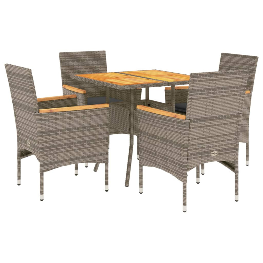 5-tlg. Garten Essgruppe Grau Poly Rattan Akazie