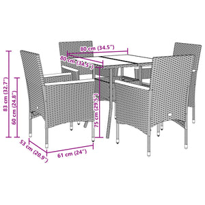 5-tlg. Garten Essgruppe Grau Poly Rattan Akazie