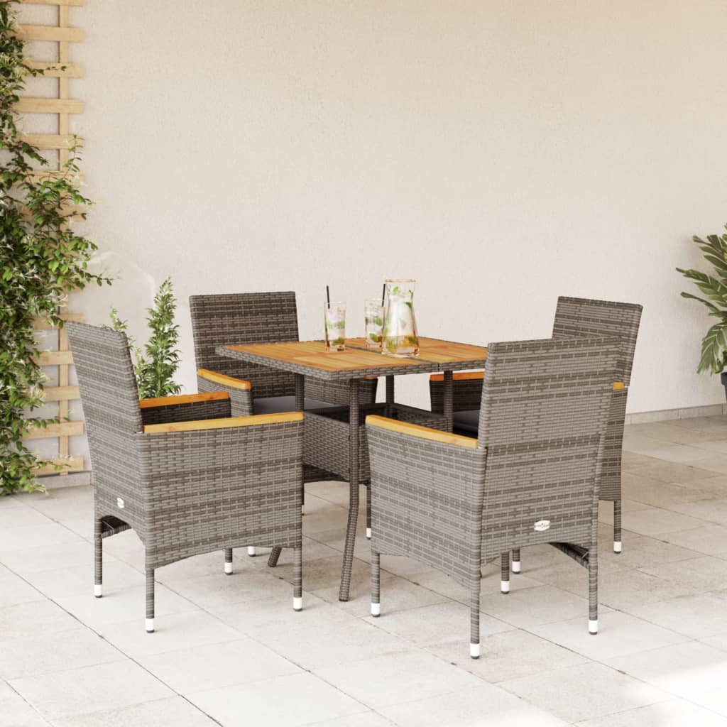 5-tlg. Garten Essgruppe Grau Poly Rattan Akazie