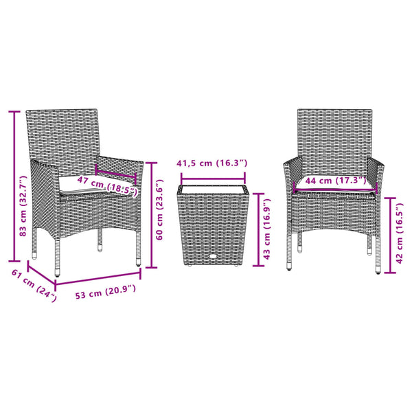 3-tlg. Bistro Set Braun Poly Rattan