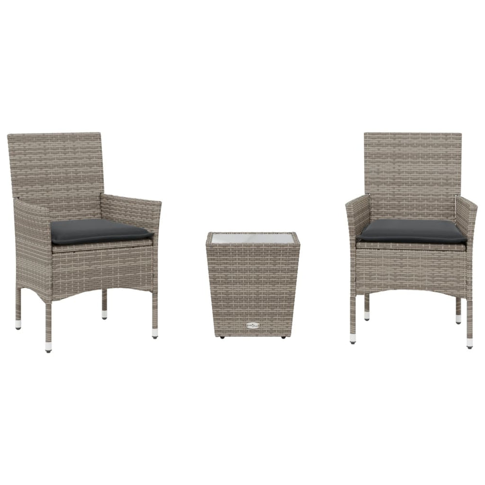 3-teiliges Bistro Set Grau Poly Rattan
