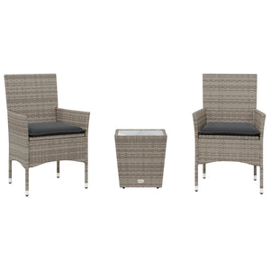 3-teiliges Bistro Set Grau Poly Rattan