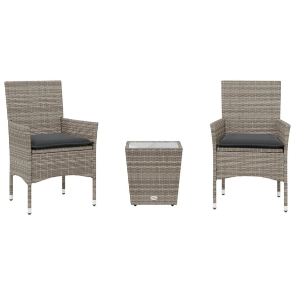 3-teiliges Bistro Set Grau Poly Rattan