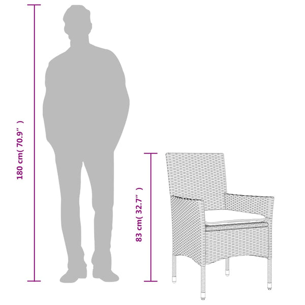 3-teiliges Bistro Set Grau Poly Rattan