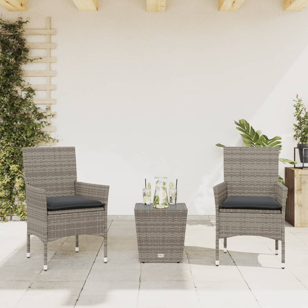 3-teiliges Bistro Set Grau Poly Rattan
