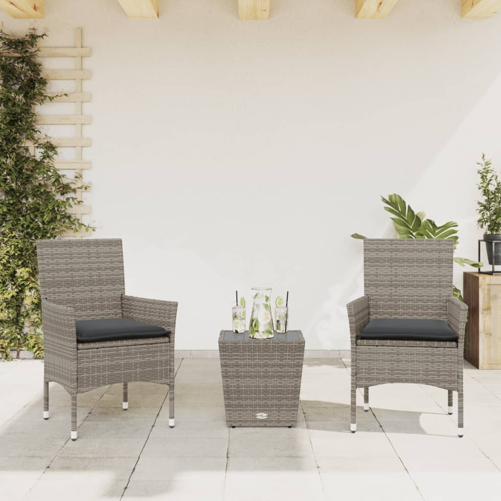 3-teiliges Bistro Set Grau Poly Rattan