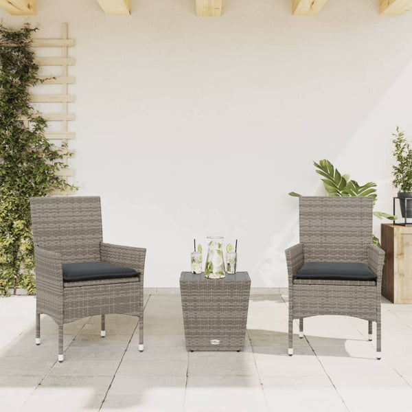 3-teiliges Bistro Set Grau Poly Rattan