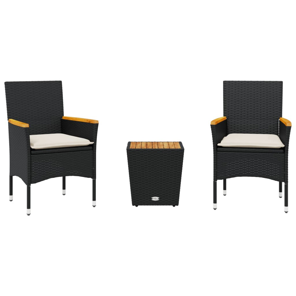 3-tlg. Bistro Set Schwarz Poly Rattan
