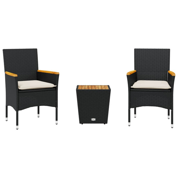 3-tlg. Bistro Set Schwarz Poly Rattan