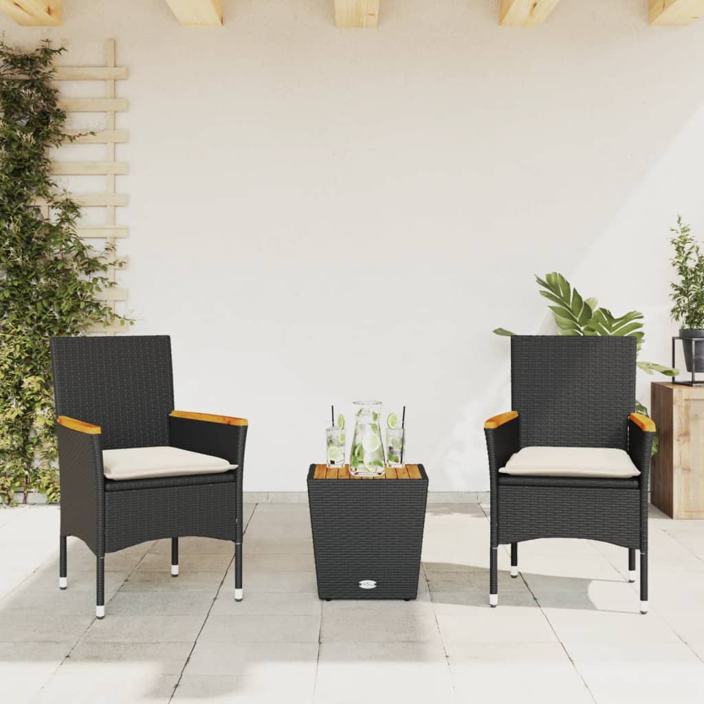 3-tlg. Bistro Set Schwarz Poly Rattan