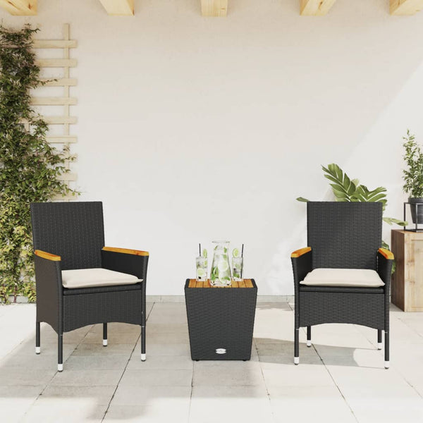 3-tlg. Bistro Set Schwarz Poly Rattan