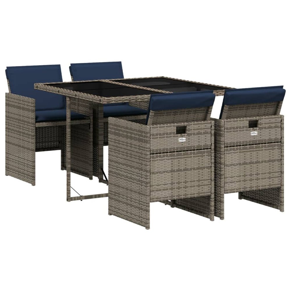 vidaXL Salon de jardin à manger 5 pcs avec coussins, Gris, Résine tressée