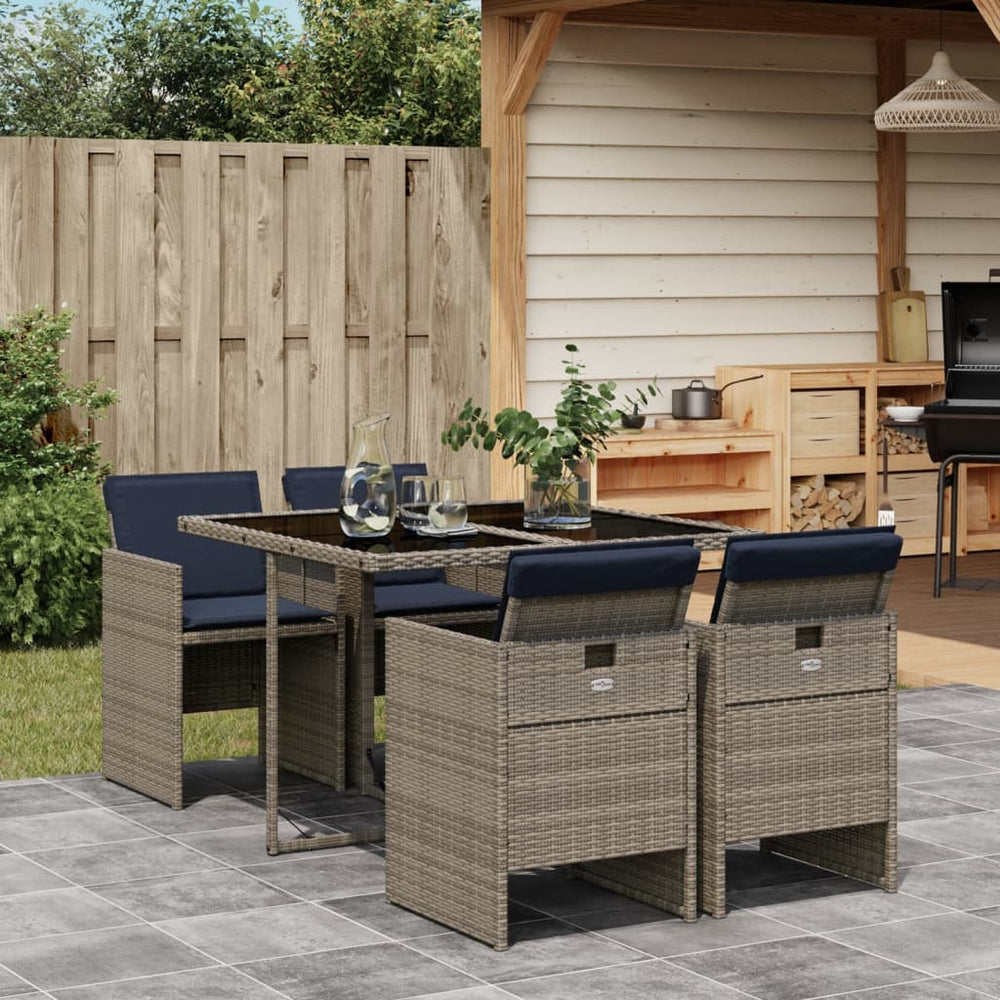 vidaXL Salon de jardin à manger 5 pcs avec coussins, Gris, Résine tressée
