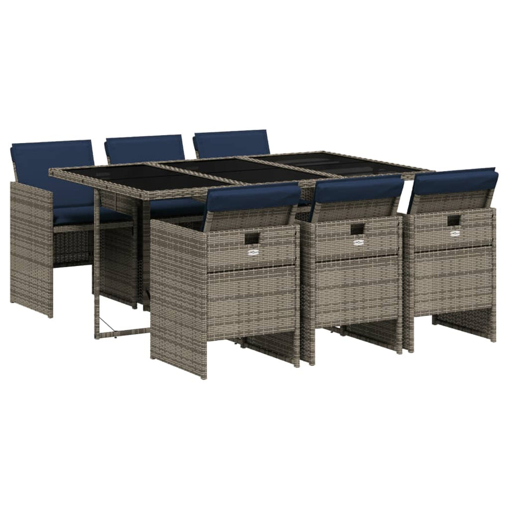 vidaXL Ensemble de salle à manger de jardin 7 pièces avec coussins, gris, résine tressée