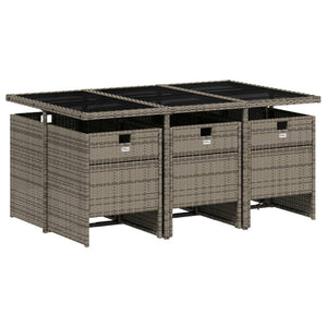 7-teiliges Garten Ess-Set Grau Polyrattan