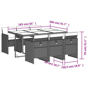 7-teiliges Garten Ess-Set Grau Polyrattan