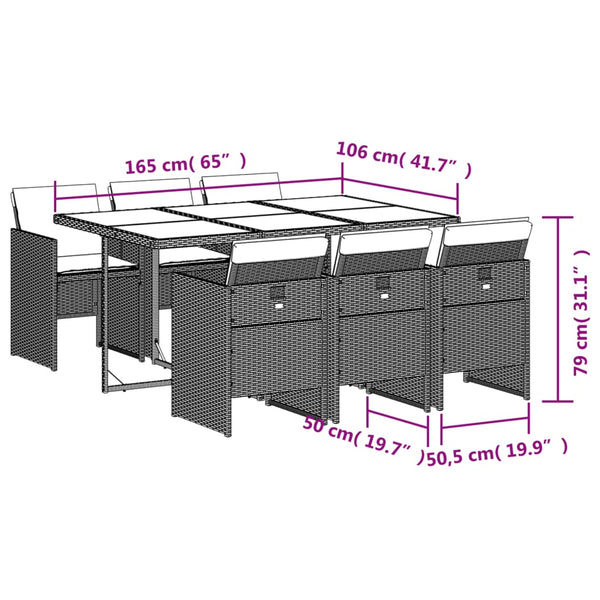 7-teiliges Garten Ess-Set Grau Polyrattan