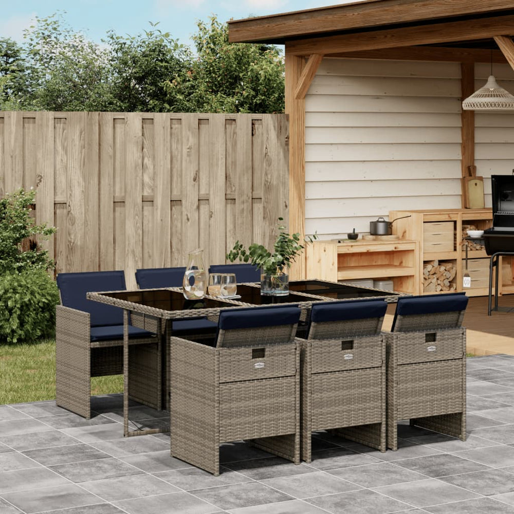 vidaXL Ensemble de salle à manger de jardin 7 pièces avec coussins, gris, résine tressée