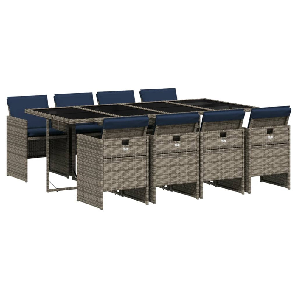 vidaXL Ensemble de salle à manger de jardin 9 pièces avec coussins, gris, résine tressée