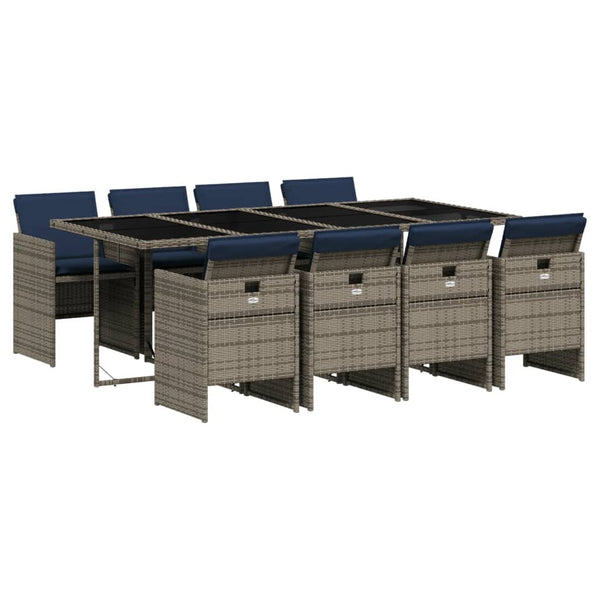9-teiliges Garten Ess Set Grau Polyrattan