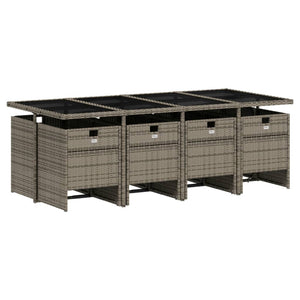 9-teiliges Garten Ess Set Grau Polyrattan