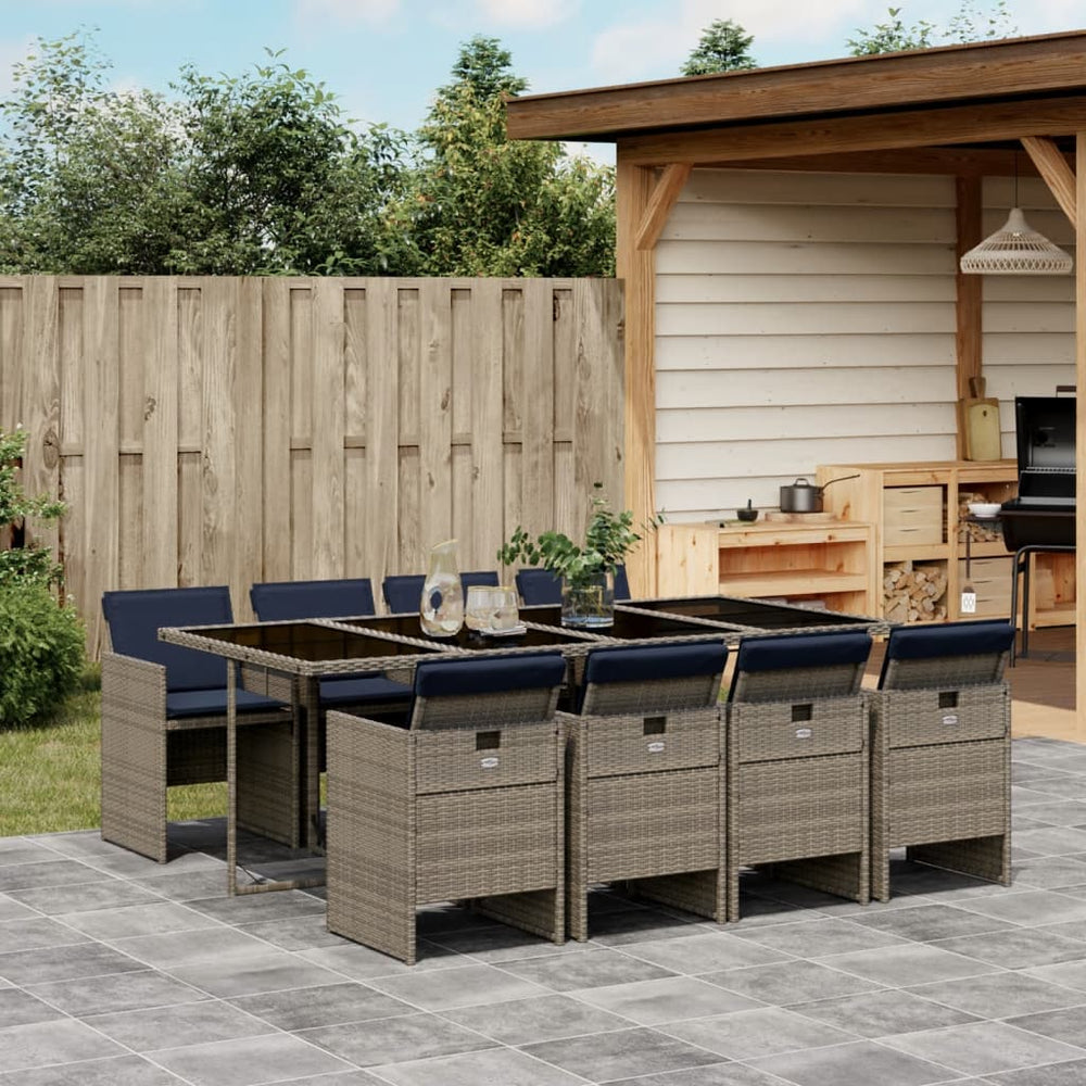 vidaXL Ensemble de salle à manger de jardin 9 pièces avec coussins, gris, résine tressée