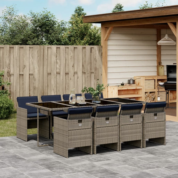 9-teiliges Garten Ess Set Grau Polyrattan