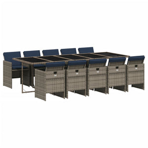 11-teiliges Garten Ess-Set Grau Polyrattan