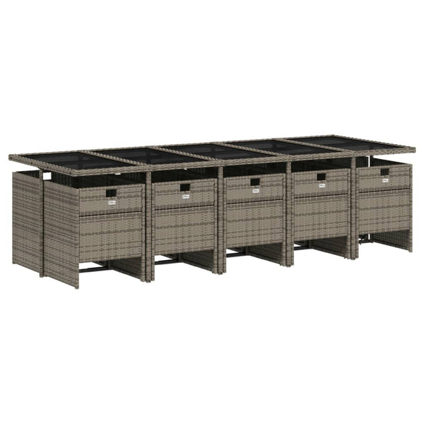 11-teiliges Garten Ess-Set Grau Polyrattan