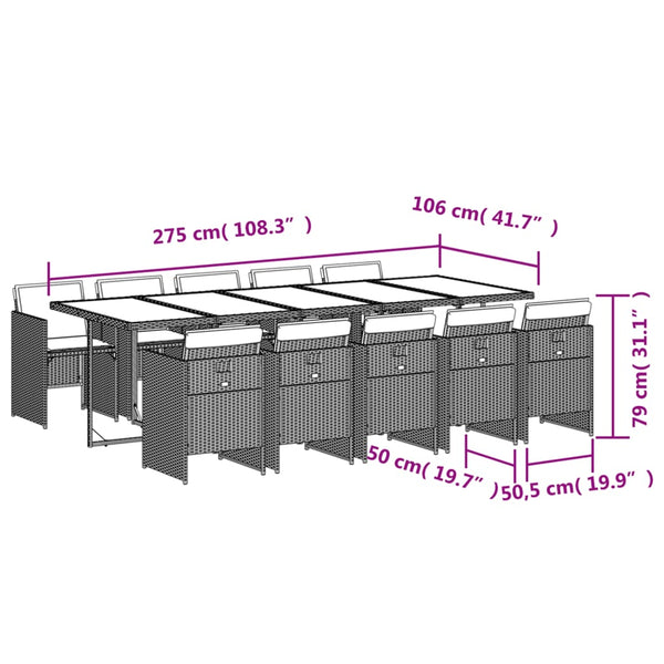 11-teiliges Garten Ess-Set Grau Polyrattan