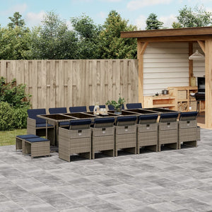 17-teiliges Garten Essgruppe Grau Polyrattan mit Kissen