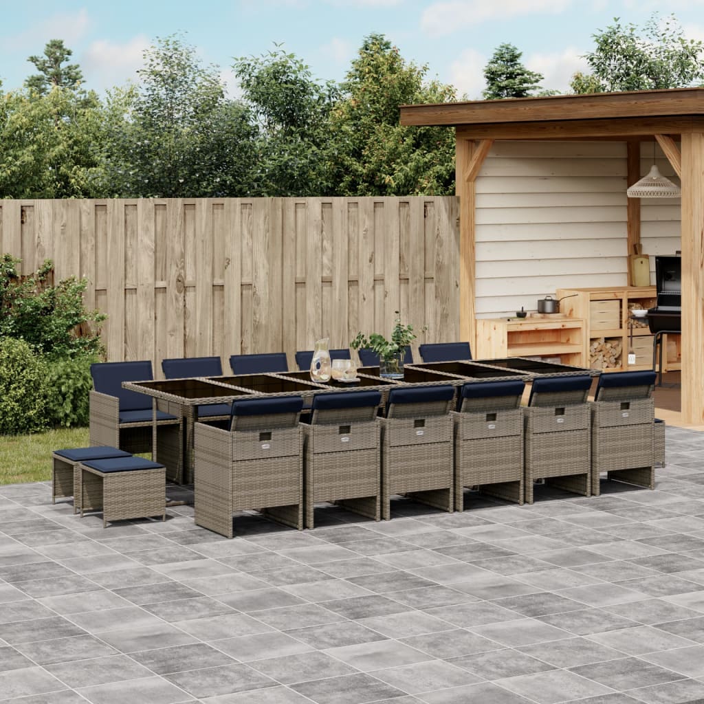 17-teiliges Garten Essgruppe Grau Polyrattan mit Kissen