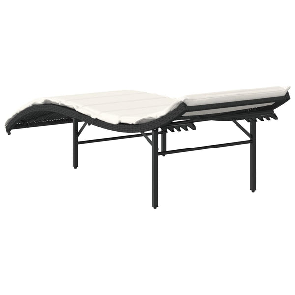 Sonnenliegen 2er Set mit Auflagen, Poly Rattan Schwarz