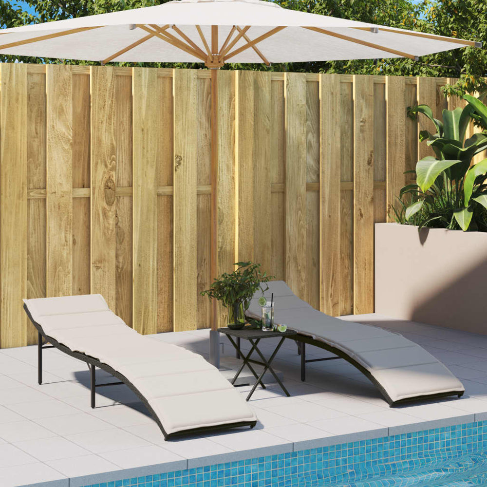 Sonnenliegen 2er Set mit Auflagen, Poly Rattan Schwarz