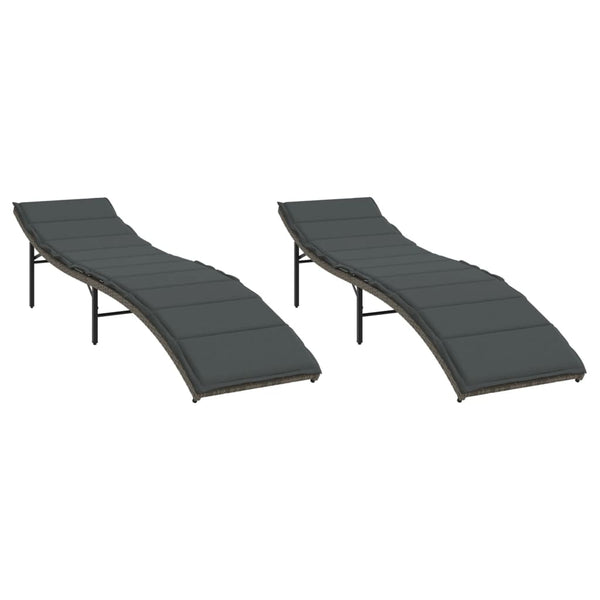 Poly Rattan Sonnenliegen mit Auflagen, 2er Set