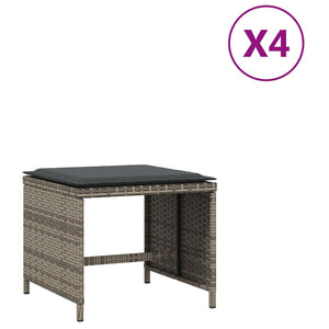 Gartenhocker mit Kissen Grau Poly Rattan 4er Set
