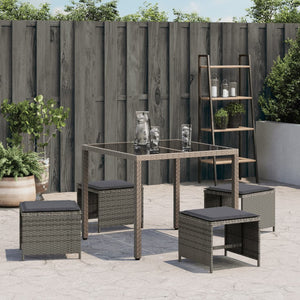 Gartenhocker mit Kissen Grau Poly Rattan 4er Set