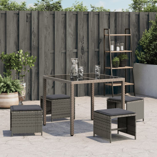 Gartenhocker mit Kissen Grau Poly Rattan 4er Set