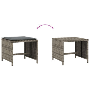 Gartenhocker mit Kissen Grau Poly Rattan 4er Set